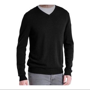 Zara Man Basic Lightweight Black V-neck Sweater 100% Extra Fine Wool Medium